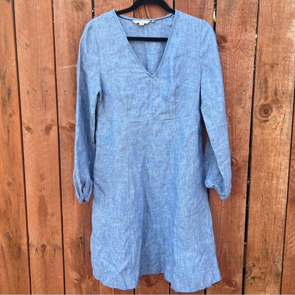Boden Blue Long Sleeve V-Neck Sundress